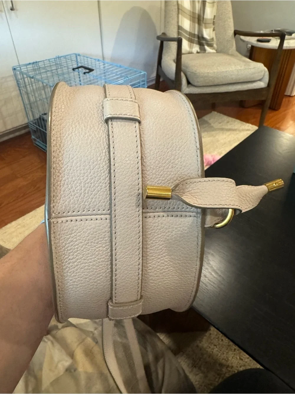 Chloe Cream Pebbled Leather Crossbody Saddle Bag - Size Small